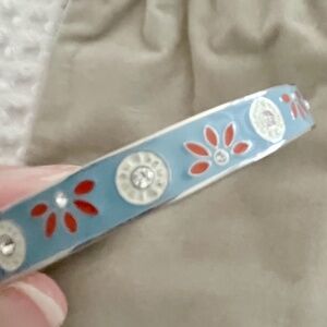 New Henri Bendel Pink & Blue Enamel Crystal Silver Hinged Bangle Bracelet
